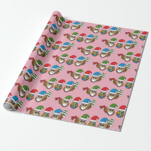 Three Funny Christmas Gnome Owls Wrapping Paper