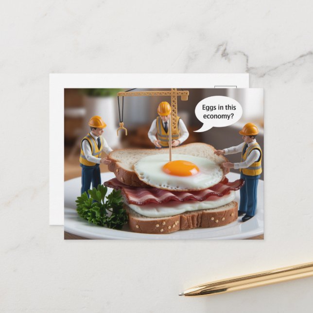 Three Funny Construction Workers Making a Sandwich Postcard (Front/Back In Situ)