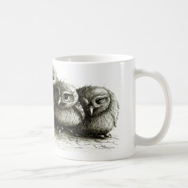 Three Funny Cute Owls Coffee Mug (Right)