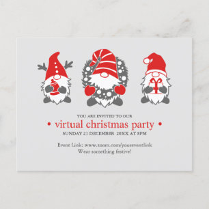 Three Funny Gnomes   Grey Virtual Christmas Party Holiday Postcard