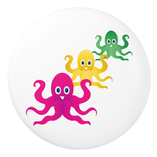 Three funny octopies ceramic knob (Front)