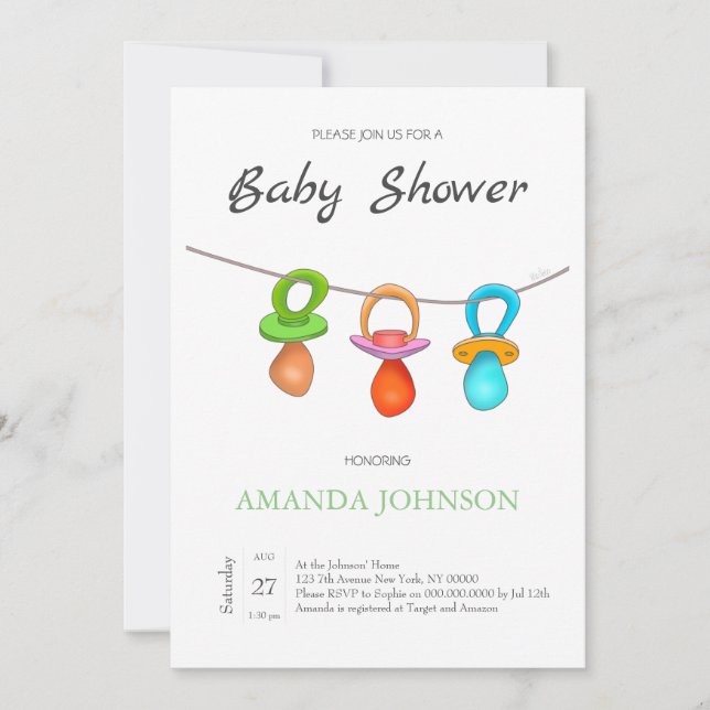 Three Funny Pacifiers Invitation (Front)