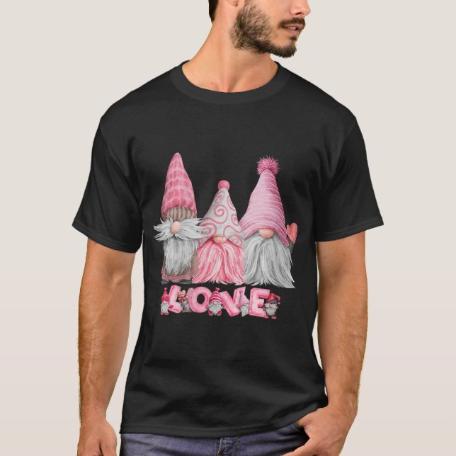Three Garden Gnomes Love Tomte Scandinavian Pink G T-Shirt (Front)