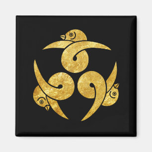 Three Geese Japanese Kamon faux gold on black Magnet