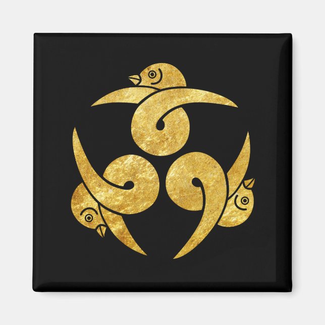 Three Geese Japanese Kamon faux gold on black Magnet (Front)
