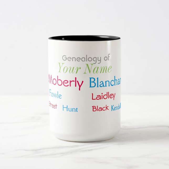 Three Generation Genealogy Mug with family names (Center)
