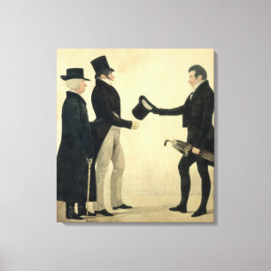 Three Gentlemen Greeting Each Other (w/c and ink w Canvas Print