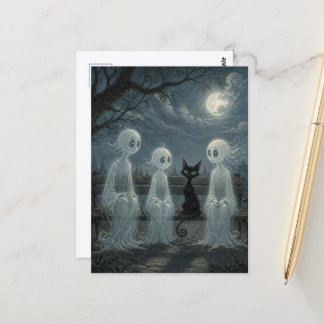 Three Ghost and a Black Cat Postcard