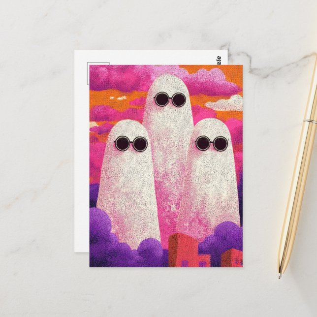 Three Ghosts in Sunglasses in the Clouds Postcard (Front/Back In Situ)