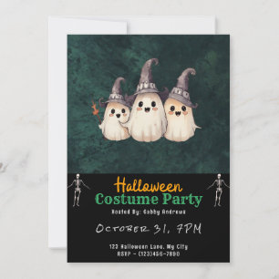 Three Ghosts Witch's Hats Black Halloween Invitation