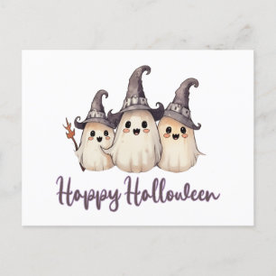 Three Ghosts Witch's Hats White Happy Halloween Holiday Postcard