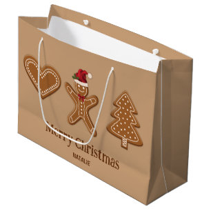 Three Gingerbread Christmas Cookie Shapes & Text Large Gift Bag