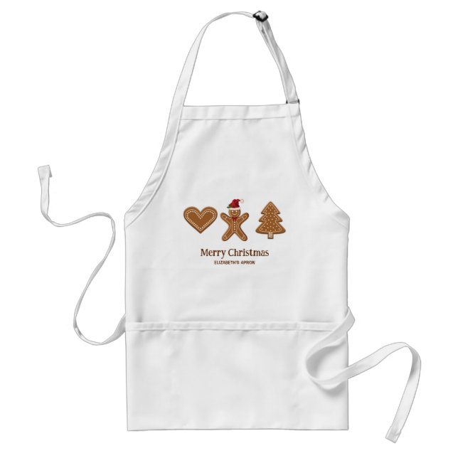 Three Gingerbread Christmas Cookie Shapes & Text Standard Apron (Front)
