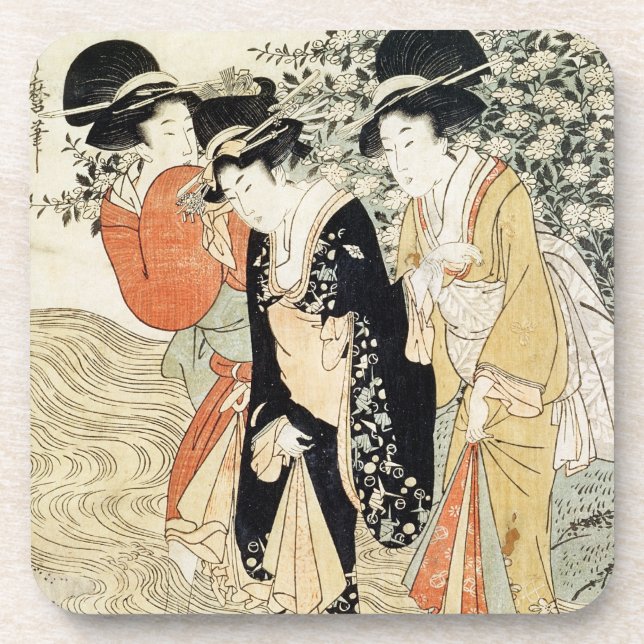 Three girls paddling in a river, from the 'Fashion Coaster (Front)