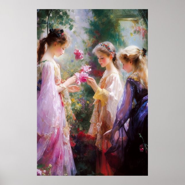 Three girls playing in a garden  poster (Front)