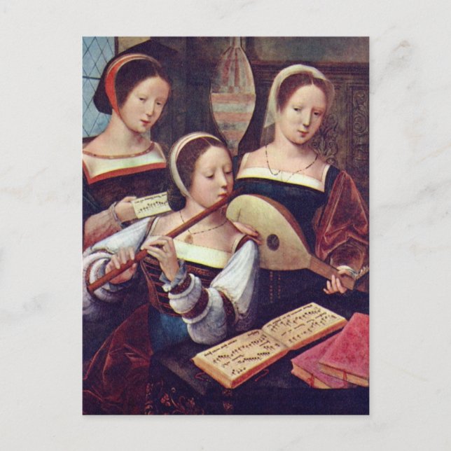 Three Girls Playing Music Postcard (Front)