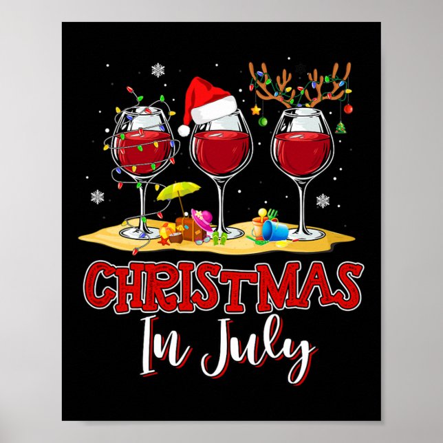 Three Gl Of Red Wine Funny Drinker Christmas In Ju Poster (Front)
