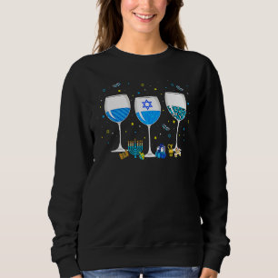 Three Glass Of Wine Leopard Drinker Hanukkah Part Sweatshirt