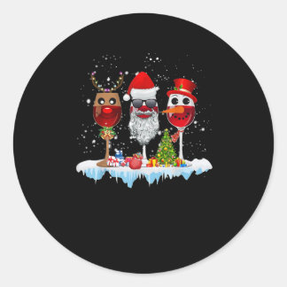 Three Glasses Of Wine Christmas Lights Santa Hat x Classic Round Sticker