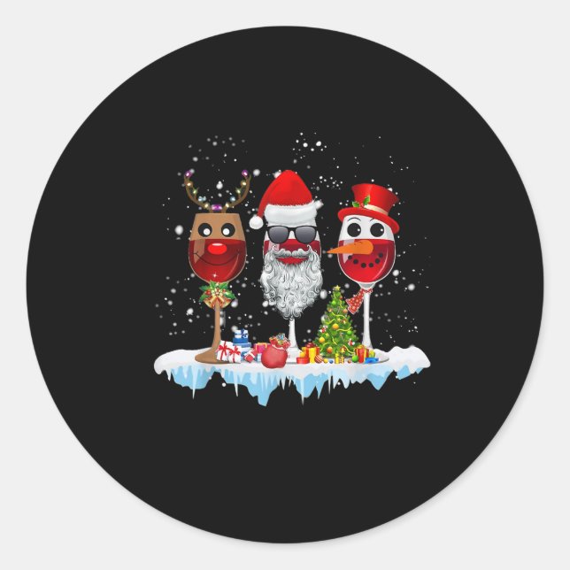 Three Glasses Of Wine Christmas Lights Santa Hat x Classic Round Sticker (Front)