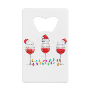 Three Glasses of Wine Christmas Lights Santa Hat X Credit Card Bottle Opener