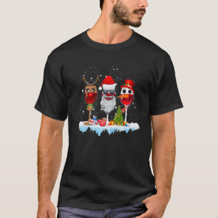 Three Glasses Of Wine Christmas Lights Santa Hat X T-Shirt