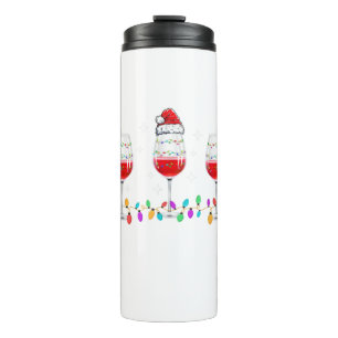 Three Glasses of Wine Christmas Lights Santa Hat X Thermal Tumbler