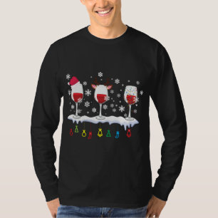 Three Glasses Of Wine Santa Hat Christmas Drinking T-Shirt