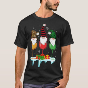 Three Glasses Of Wines Christmas Cute Gnomes Drink T-Shirt