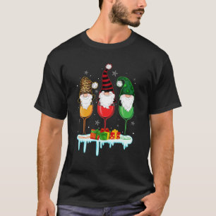 Three Glasses Of Wines Christmas Cute Gnomes Drink T-Shirt