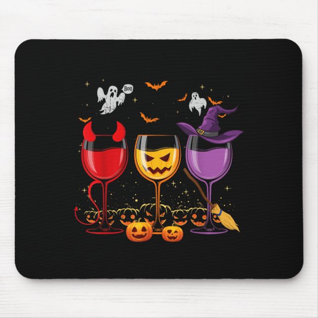 Three Glasses of Wines Funny Halloween Wine Lover Mouse Pad (Front)