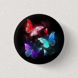 Three Glowing Butterflies on night background 1 Inch Round Button