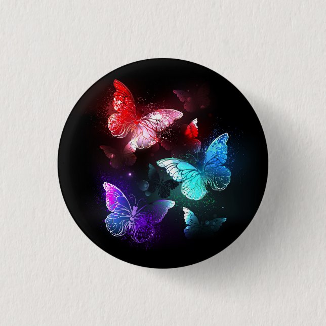 Three Glowing Butterflies on night background 1 Inch Round Button (Front)
