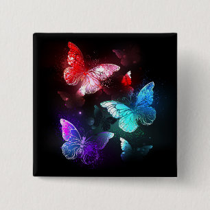 Three Glowing Butterflies on night background 2 Inch Square Button