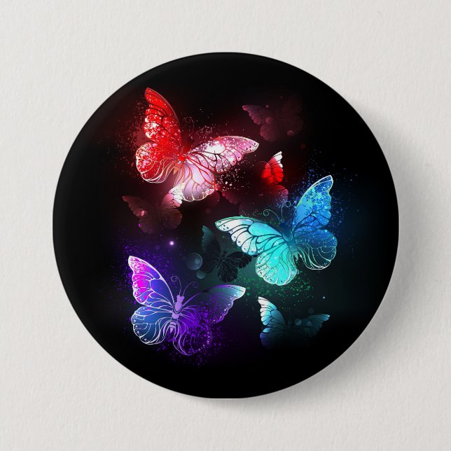 Three Glowing Butterflies on night background 3 Inch Round Button (Front)