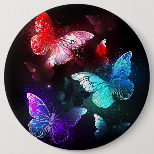 Three Glowing Butterflies on night background 6 Inch Round Button