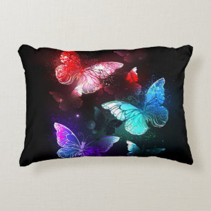 Three Glowing Butterflies on night background Accent Pillow