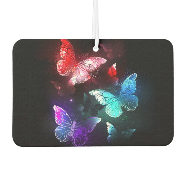 Three Glowing Butterflies on night background Air Freshener (Front)