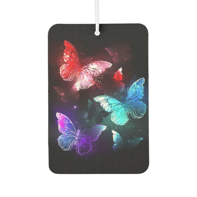 Three Glowing Butterflies on night background Air Freshener (Front)