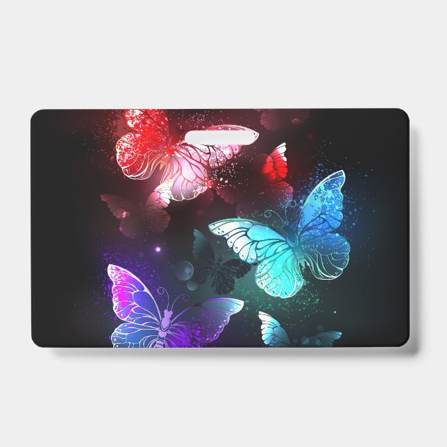 Three Glowing Butterflies on night background Badge (Front)