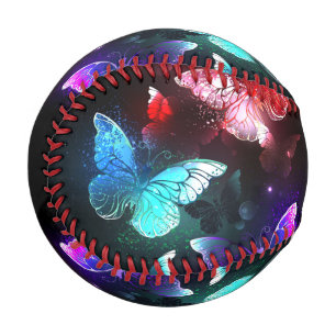 Three Glowing Butterflies on night background Baseball