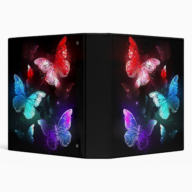 Three Glowing Butterflies on night background Binder (Background)