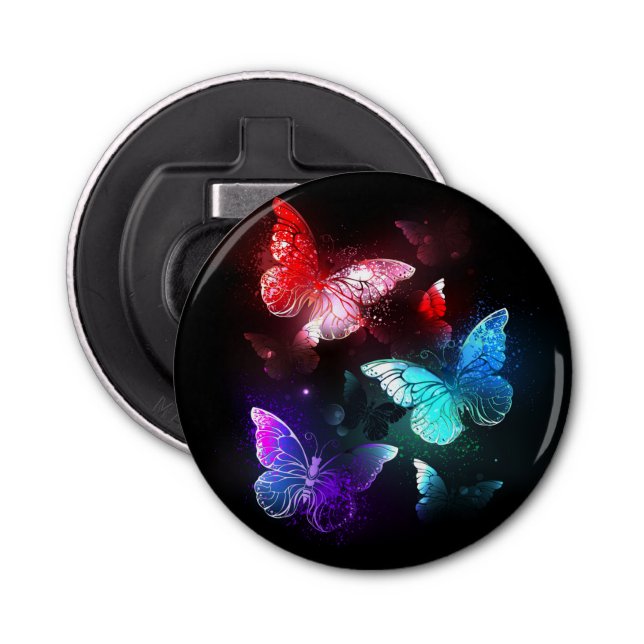 Three Glowing Butterflies on night background Bottle Opener (Front)