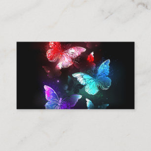 Three Glowing Butterflies on night background Business Card