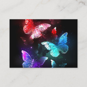 Three Glowing Butterflies on night background Business Card