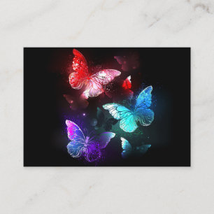 Three Glowing Butterflies on night background Calling Card