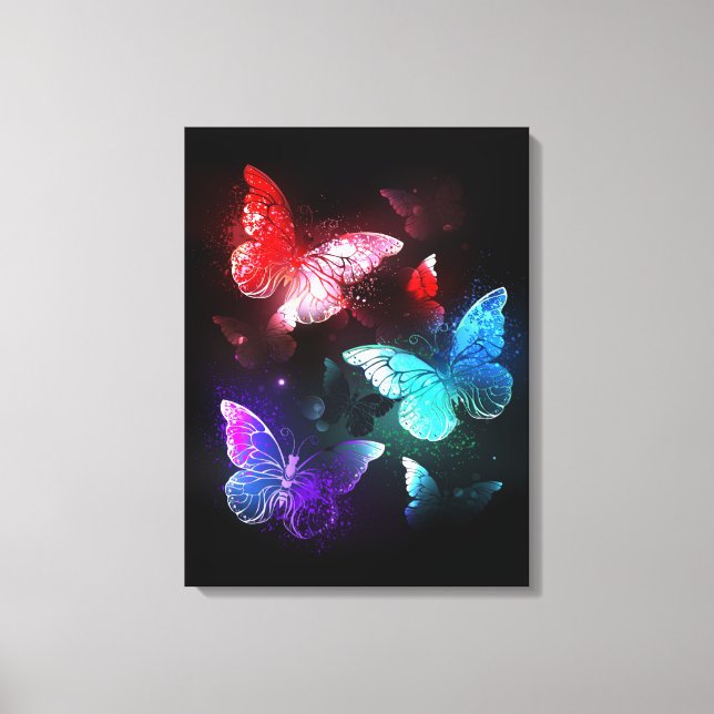 Three Glowing Butterflies on night background Canvas Print (Front)