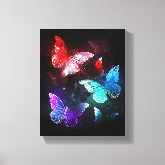 Three Glowing Butterflies on night background Canvas Print (Front)