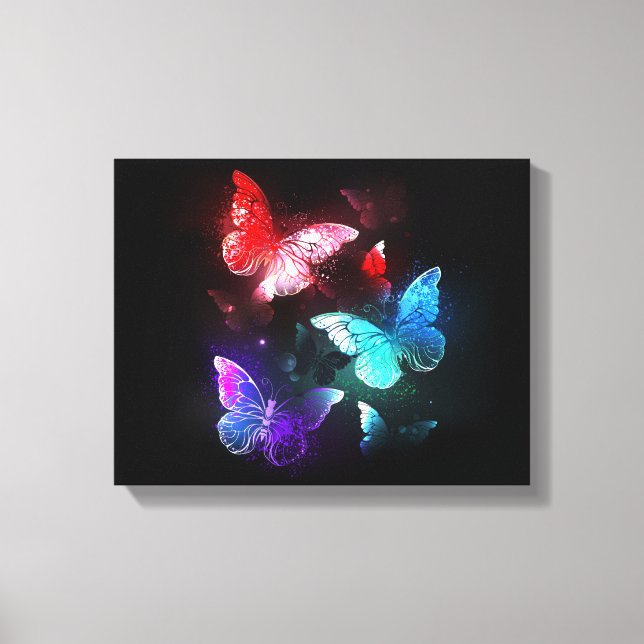 Three Glowing Butterflies on night background Canvas Print (Front)