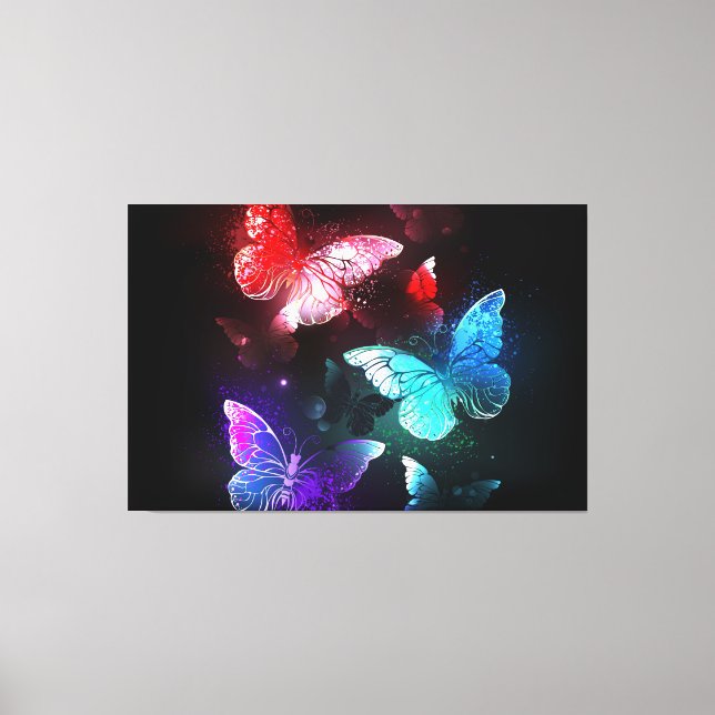 Three Glowing Butterflies on night background Canvas Print (Front)